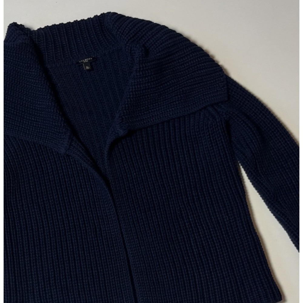 Talbots Petites Navy Blue Cotton Shaker Knit Shawl Collar Cardigan Sweater SP